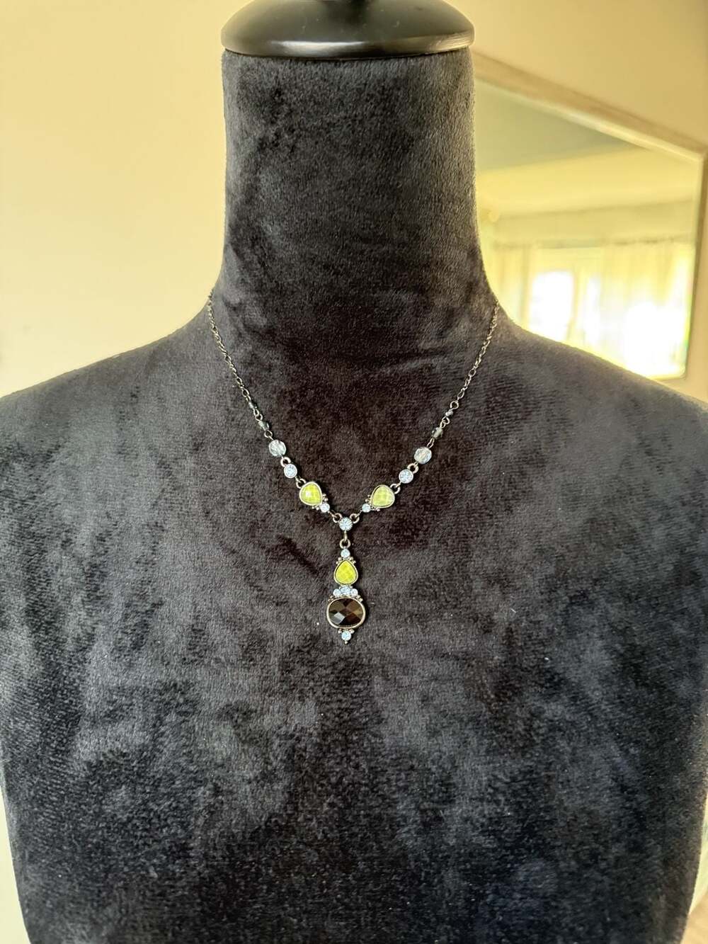 2028 Jewelry Silver-Tone Green Smoky Topaz Crystal Y-Drop Necklace